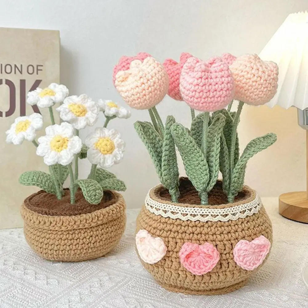 Handmade DIY Tulip Flowers Plant Potted Crochet Knitting Kit for Adults and Kids crochet kit knitting supplies knitting material knitting craft supplies