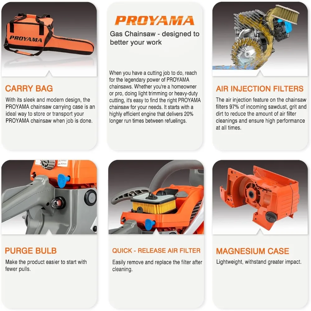 62CC 2-Cycle Gas Powered Chainsaw, 22 Inch 18 Inch Handheld Cordless Petrol Chain Saw for Tree Wood Cutting 3