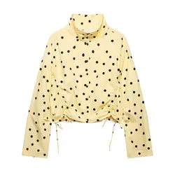 Women's Chic Polka Dot High Collar Jacket - Spring Collection - M (YELLOW)