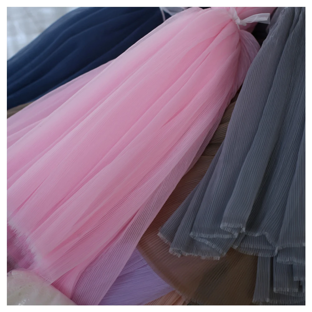 Organ Fine Pleated Organza Fabric 1 Meter Mesh Tulle DIY Sewing Craft Shape Stiff Fabrics for Dress Skirt 59 Inches Width