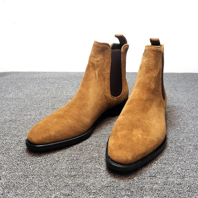 Men Chelsea Boots Black Brown Velvet High Ankle Dress Shoes Men Walking Shoes Wear Resistant Chelsea Dress Boots Botas de Hombre images - 6