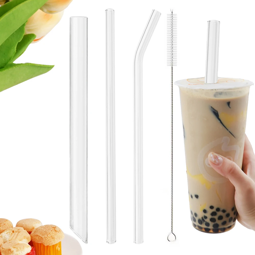 4PCS Reusable Clear Straws Straight Glass Smoothie Milkshakes Drinking  Straw Set