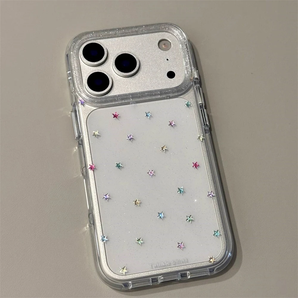 Glitter Shiny Stars Imd Transparent Back Cover for Iphone 17 16 Pro Max 13 14 15 Promax Ins Protector Shockproof Phone Case 2