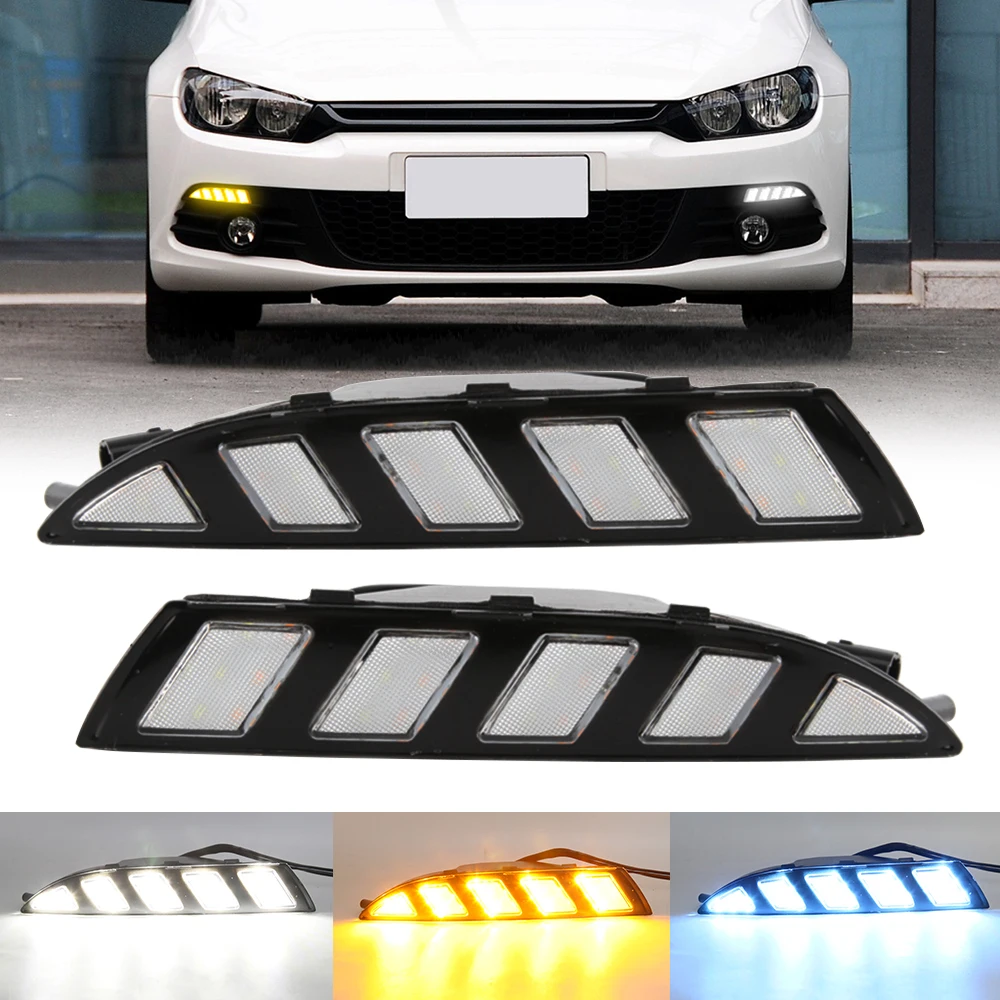 

OKEEN 2pcs LED Daytime Running Lights For Volkswagen Scirocco 2011 2012 2013 2014 2015 Car Driving Turn Signal Fog Light DRL 12V