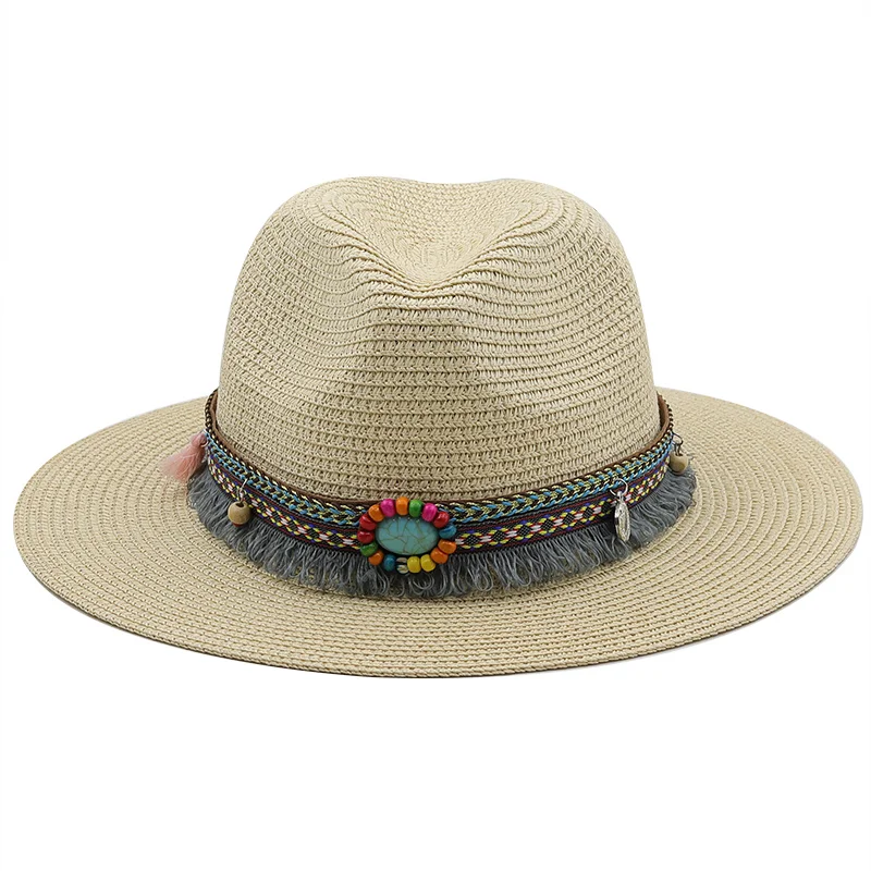 56-58-60cm Fashion Panama Hats for Women Men Jazz Fedoras Cooling Sun Hats Summer Breathable Elegant Ladies Party Hat Wholesale 19