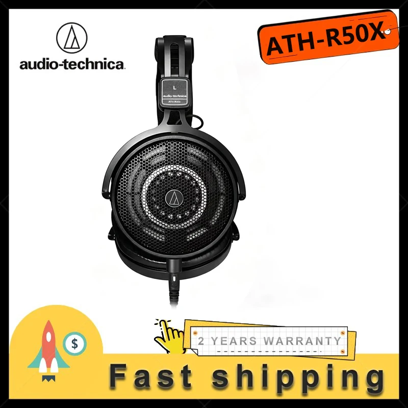 سماعات رأس سلكية Audio-Technica ATH-R50X مفتوحة من الخلف فوق الأذن للاستوديو، صوت عالي الجودة، للألعاب والبث المباشر