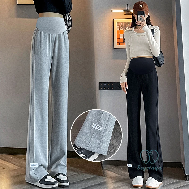 Boot Cut Spring Cotton Maternity Pants Fashion Wide Leg Loose Casual Belly Sweatpants Clothes for Pregnant Women 2024 Pregnancy