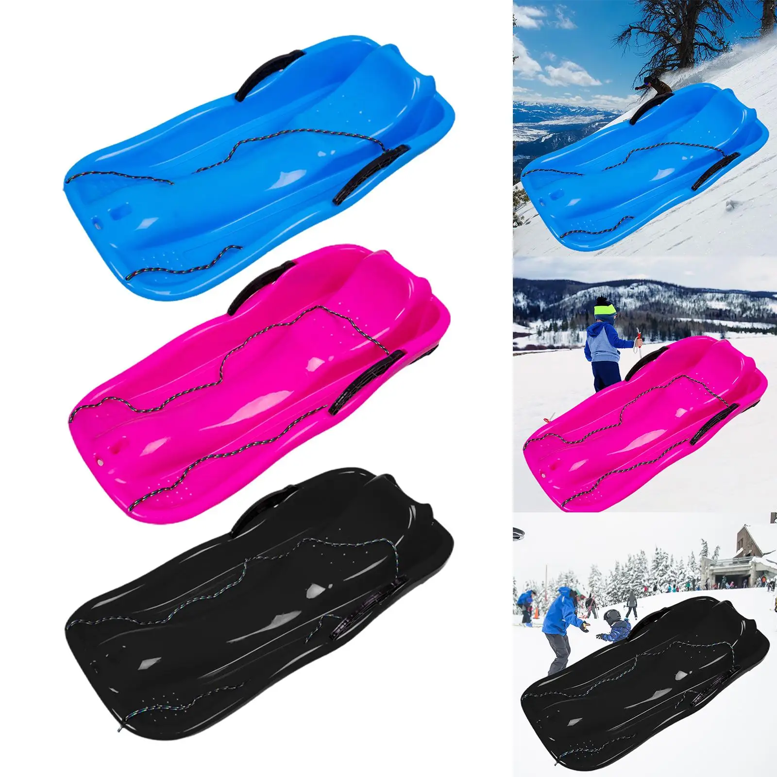 Toboggan Double Human Sleigh Sledding with Brake Handle Downhill Sled Winter