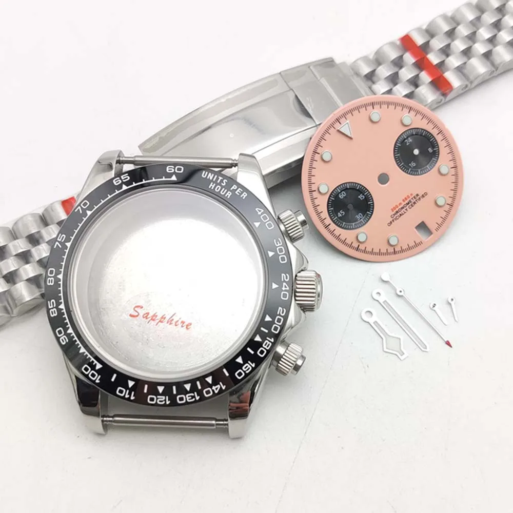 Watch Case Men's Quartz Watch Set 40 mm Stainless Steel Water-Resistant Case Calibre VK64 New Dial Matching Bracelet