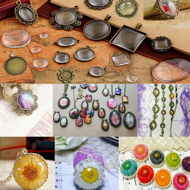 Pack of Round Clear Glass Cabochons - Flat Back Transparent Magnifying Glass