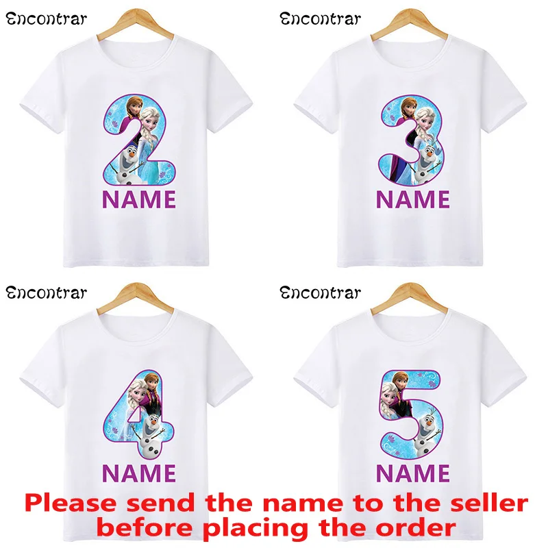 Disney Princess Frozen Elsa Anna Number Bow Print T Shirt Abbigliamento Per Bambini 1 2 3 4 5 6 7 8 9 Anni Compleanno Ragazze T-Shirt Baby Top