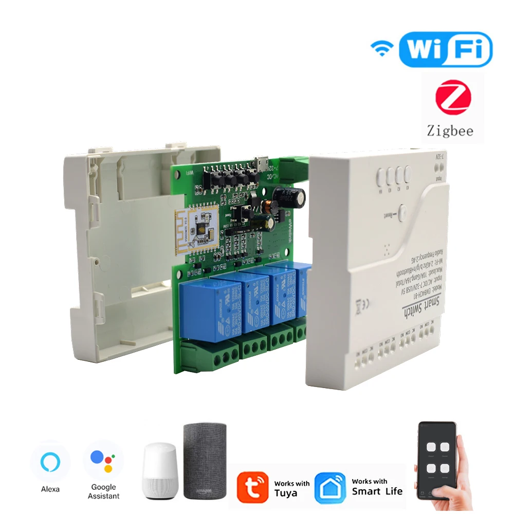 

ZigBee Tuya APP Remote Control 1 2 4 Relay Board Wifi RF Switch Receiver Controller 5V-32V 12V 24V Smart Module Timer for Alexa