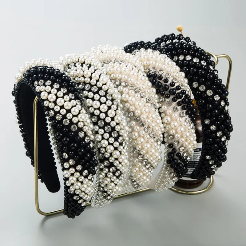 

Luxury Baroque Rhinestone Pearl High Cranial Top Sponge Headband Vintage King Prom Pageant Wedding Accessories Headdress