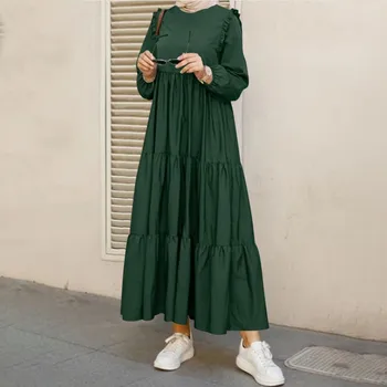 2025 Elegant Women Spring Long Sleeve Maxi Dresses Stylish Party Sundress Muslim Abaya Islamic Vestidos Maxi Robe