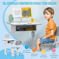 Ensemble bureau et chaise pour enfants Homcom pour les plus de 6 ans, hauteur réglable avec 1 tiroir et étagère à livres 60X45X90-102 cm Gris 3
