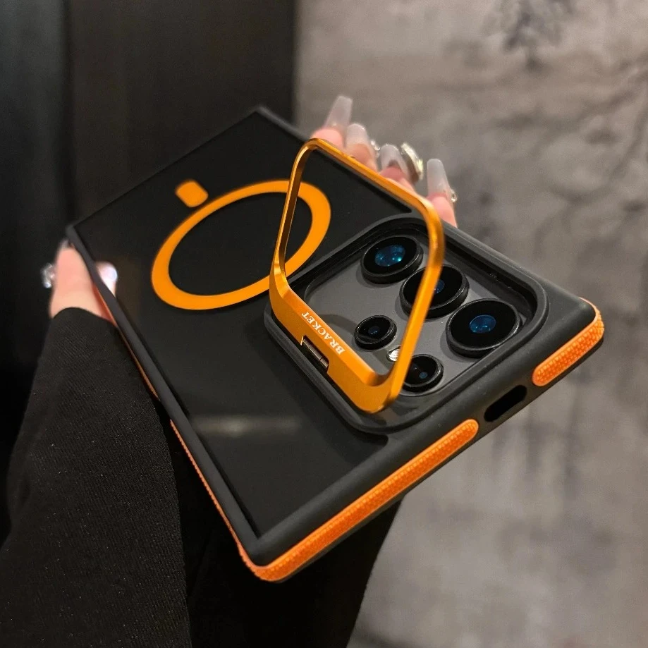 Premium Flip Metal Lens Holder Case with Magnetic Wireless Charging