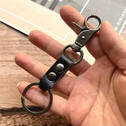 Vintage Genuine Leather Keychain Accessory - Elegant Cowhide Key Holder & Key Ring Gift (Black)