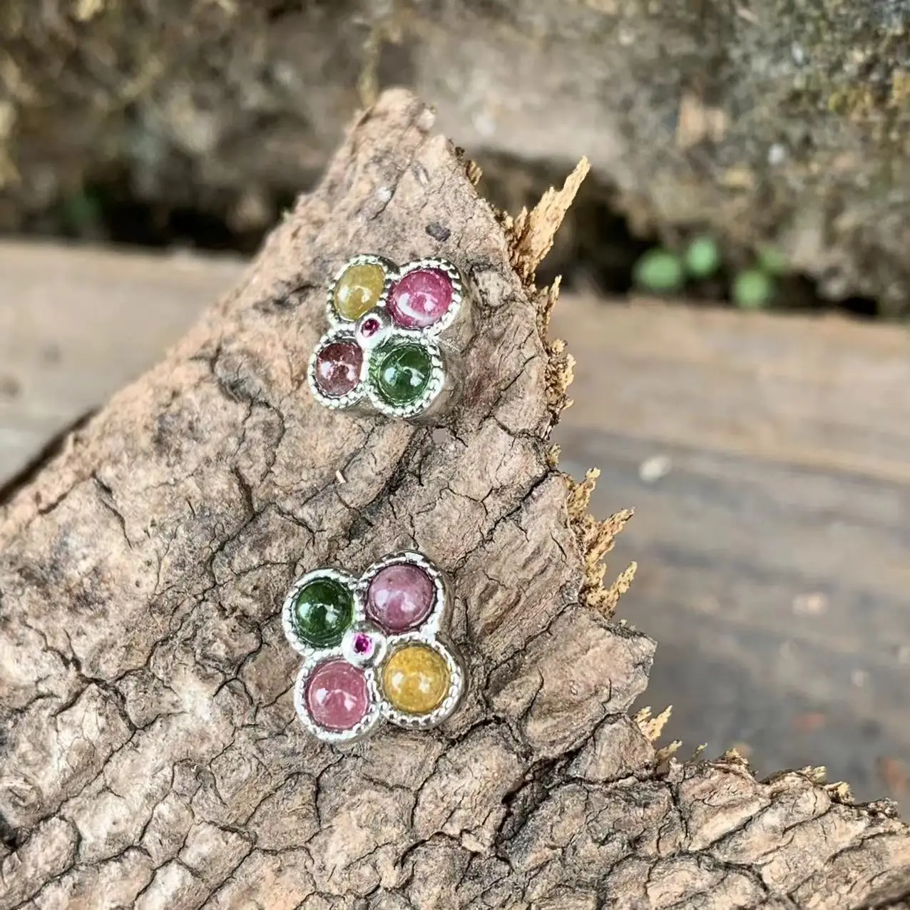 Natural tourmaline Stud Earrings For Women Real 925 Sterling Silver Vintage Femme Gift Prevent Allergy Fine Jewelry