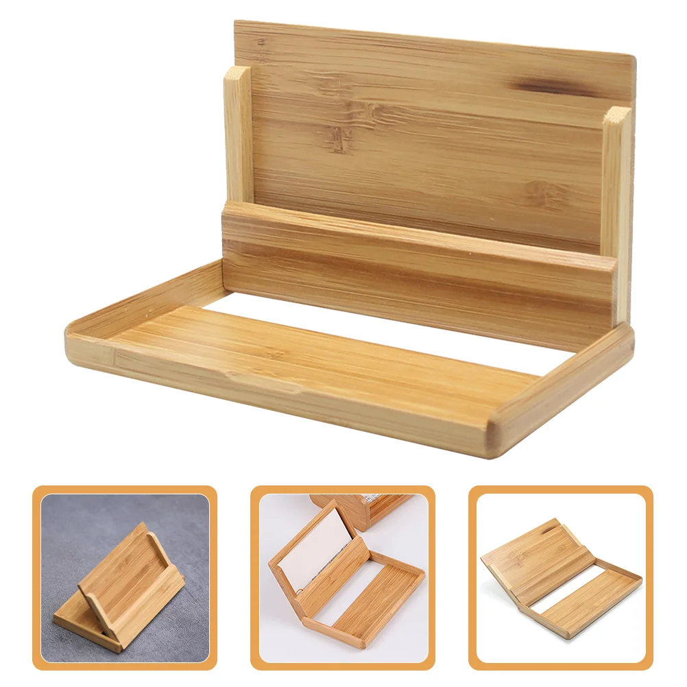 Business Card Storage Box Display Stand Holder Wood Holders Portable Office Desk for Wooden Base Frame Cards