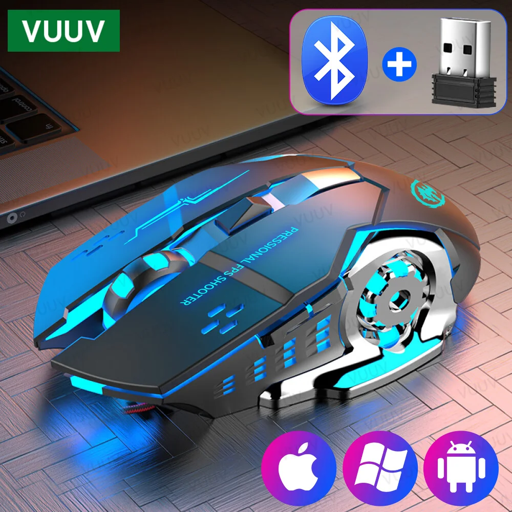 Wireless Mouse VUUV Rechargeable Wireless Mouse with 2.4GHz USB for Laptop Macbook PC Computer Bluetooth Backlight Mouse for iPad Tablet Phone