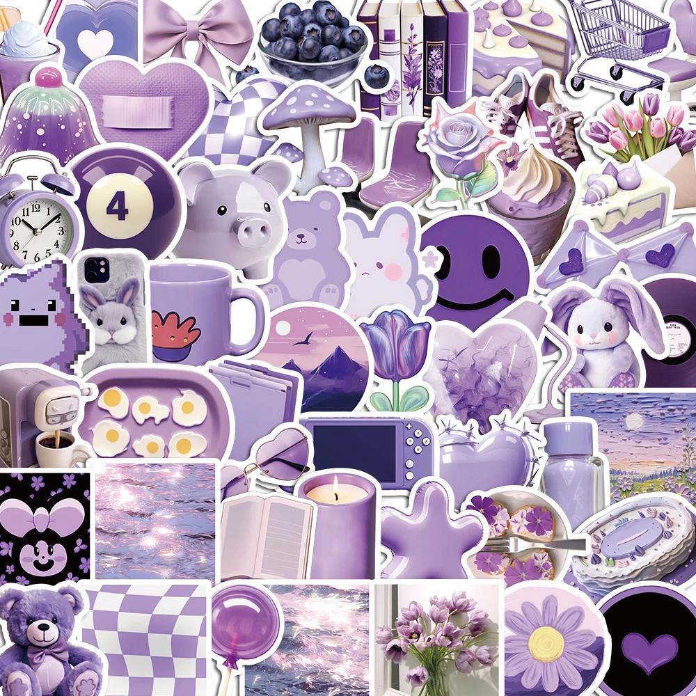 

10/56PCS Purple Ins Style Korea Kids Stickers Pack DIY Skateboard Motorcycle Suitcase Stationery Decals Decor Phone Laptop Toys