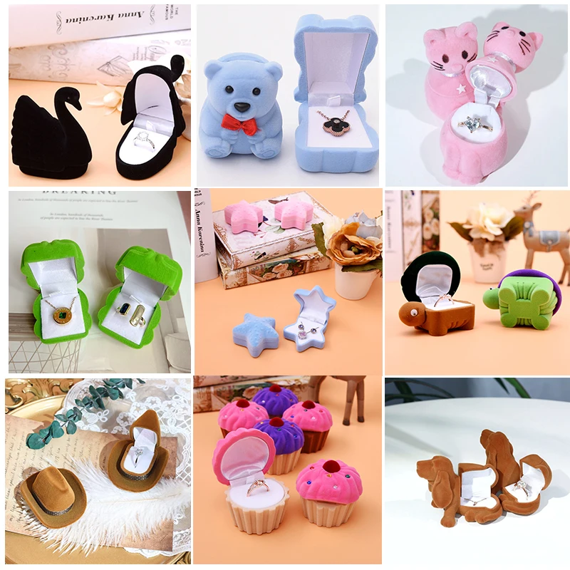 Velvet Creative Jewelry Storage Display Box Lovely Animal Bracelet Box for Earrings Necklace Ring Display Gift Case durable silicone mold moon animal shaped casting mold cake accessory making molds lovely jewelry mould for diy lovers