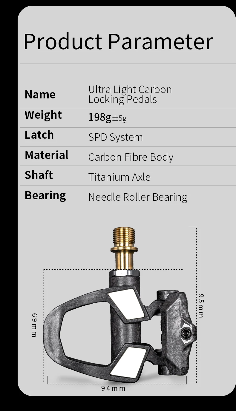 KORE Rennrad-Carbonpedale, SPD S-L-Verriegelungspedal, ultraleichtes Nadellagerpedal mit Titanwelle für SPD-Fahrradteile – Detail 2