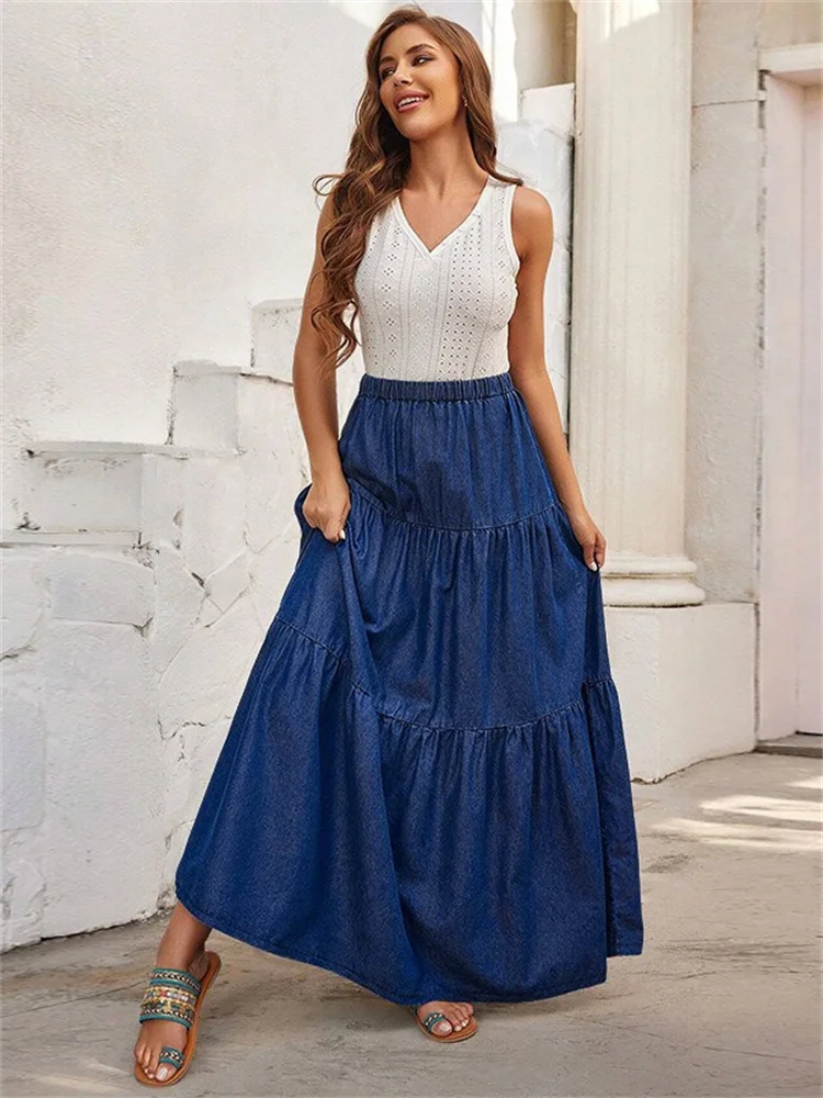 Wmstar Only Denim Skirts Women's Clothing High Waist Maxi Casual Long Flounce Skirt Wholesale Dropshipping New in Summer Clothes