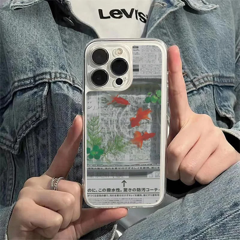 Creative Goldfish Geometric Retro Phone Case - Cute Newspaper Design Cover