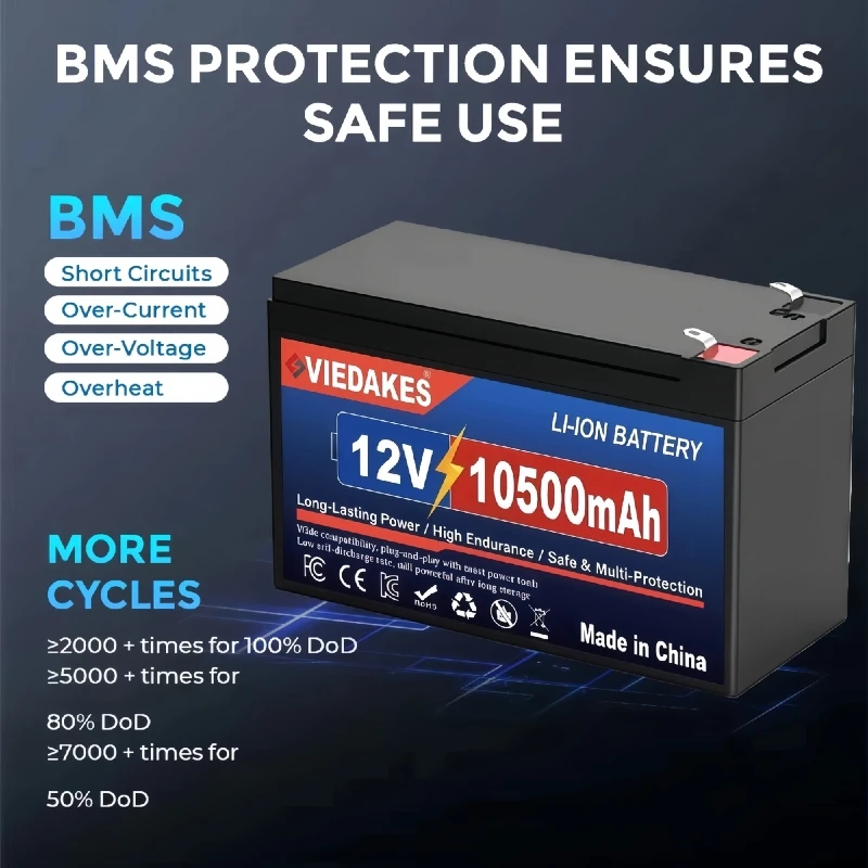 VIEDAKES 12V 100Ah LiFePO4 Battery with Charger High Capacity Fast Shipping Batería de litio fosfato de hierro 12V 100Ah