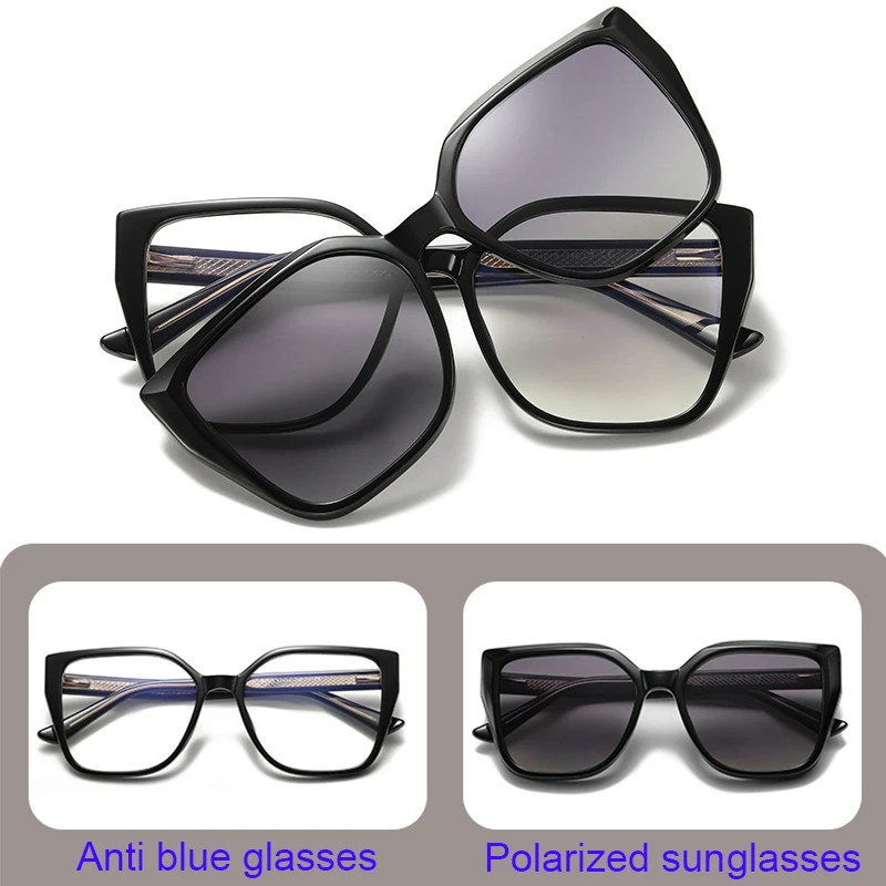 Nearsighted Glasses Blue Light Filter Fashion Cat Eye Anti Glare Polarized Sunglasses Magnetic Clip On Myopia Sun Glasses -2.5 4