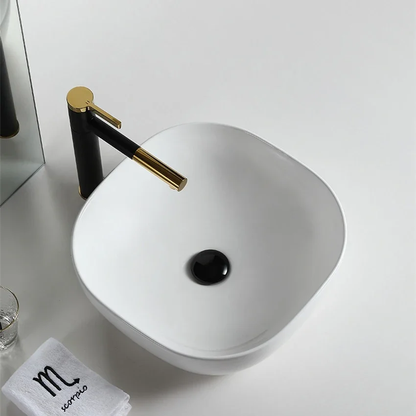 

Ultra-thin Countertop Basin Washbasin Household Ceramic Washbasin Bathroom Art Basin Single Basin 420*420*155mm