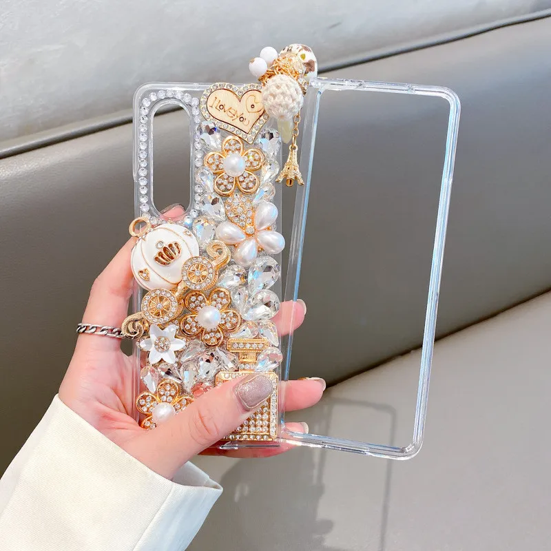 Rhinestone Cover For Samsung Galaxy Z Fold 5 4 3 2 6 Diamond Housing Mobile Protector Luxury Woman Case Telefon Celular
