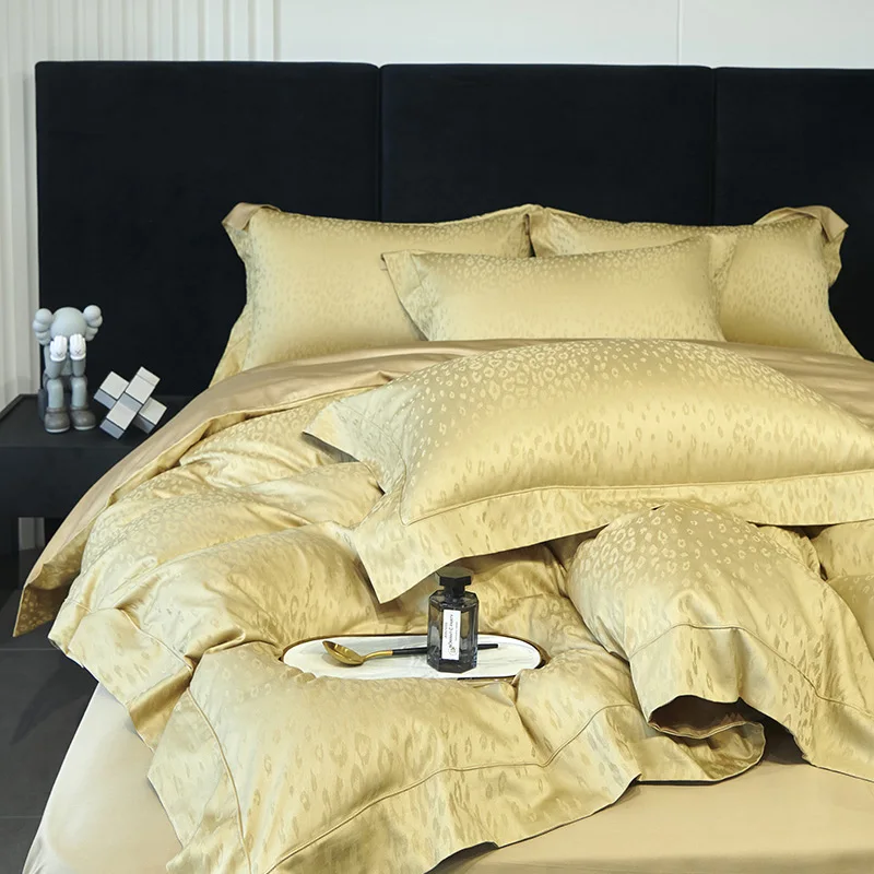 Popxstar  1000TC Egyptian Cotton Luxury Gold Embroidery Bedding Set Black Khaki Patchwork Duvet Cover Bed Sheet Fitted Sheet Pillowcases