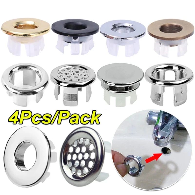 

1/4PCS Faucet Sink Overflow Cover Wash Basin Overflow Rings Kitchen Bathroom Basin Trim Bath Sink Round Hole Hollow Overflow Cap