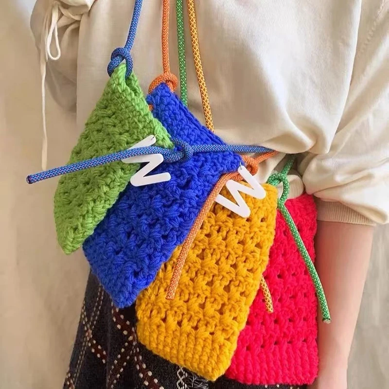 Bolsos y libros de bolsillo a mano, de lana Bolso pequeño de madera, bandolera para teléfono | - AliExpress