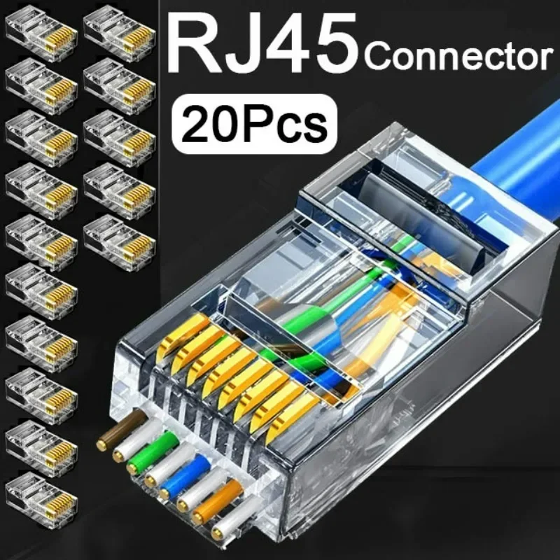 Коннекторы разъемов RJ45 Cat6 Cat5e, позолоченные, 8P8C, Ethernet-Проходная вилка, Сетевая вилка UTP, обжимные соединители для кабеля Ethernet Коннекторы разъемов RJ45 Cat6 Cat5e, позолоченные, 8P8C, Ethernet-Проходная вилка, Сетевая вилка UTP, обжимные соединители для кабеля Ethernet
