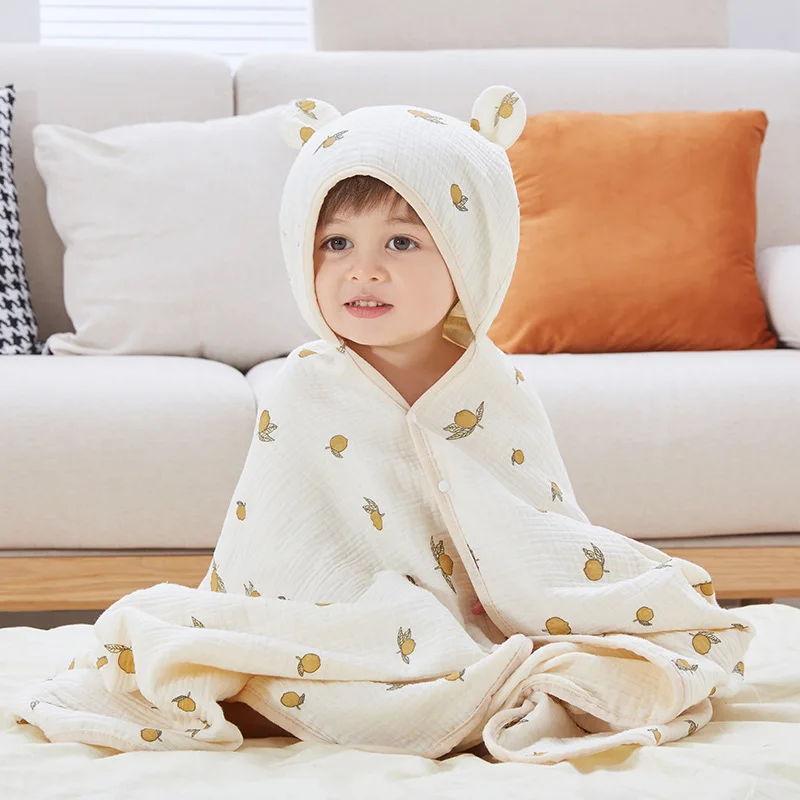 Kangobaby #My Soft Life# Four Seasons 4 Layers Muslin Cotton Baby Bath Towel Breathable Newborn Cape Blanket Hooded Beach Robe 3