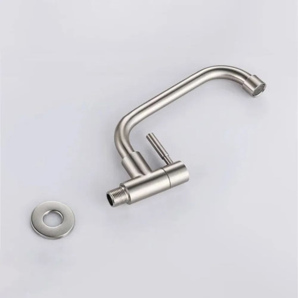 Wall Mounted Rotatable Kitchen Faucet Stainless Steel Curved Design Sink Water Tap Splash-proof Horizontal