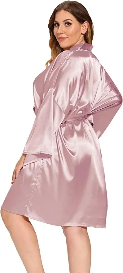 Loose Women Sexy Sleepwear Oversize Nightdress Satin Silky Kimono Bathrobe Gown Casual Intimate Lingerie Bridal Wedding Gift 3XL women sleepwear,bride robes,sleepwear pajamas