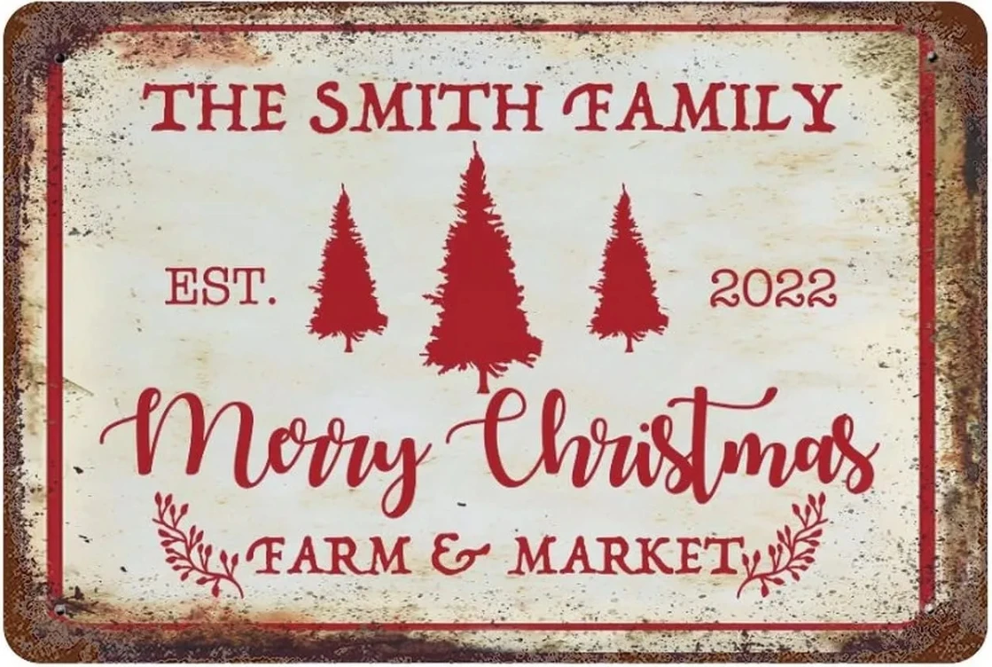 

Personalized Christmas Wall Sign - Holiday Home Decor - Metal Sign Personalized for You - Vintage Christmas Tree Farm