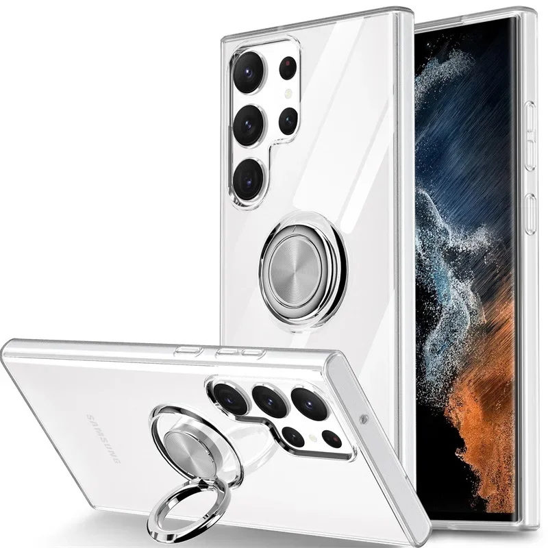 thumbnail image 1 of Magnetic Metal Ring Holder Transparent Phone Case for Samsung Galaxy S24 S23 Ultra S22 S21 S20 Plus Clear Silicone Soft Cover, 1 of 4