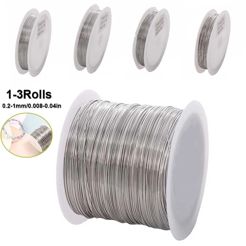 1-3Roll 스테인레스 스틸 와이어 0.1-1mm 인체 공학적 손잡이가있는 DIY 쥬얼리 공예 및 야외 사용을위한 내구성 비 탄성 공예 와이어