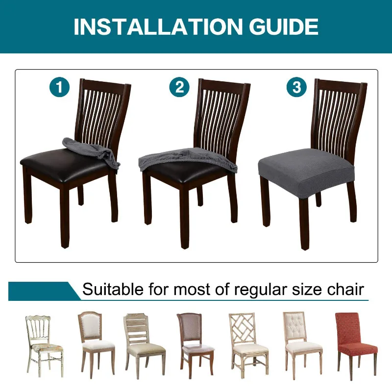 Jacquard Chair Seat Covers Removable Washable Anti-Dust Stretch Spandex Dining Room Upholstered Chair Cushion Slipcovers 6