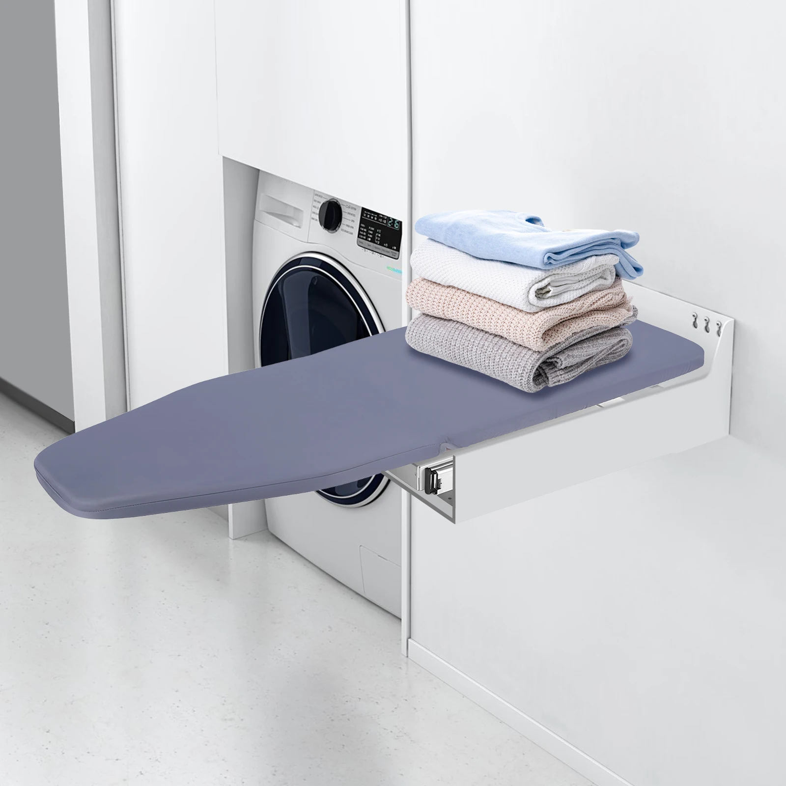 Grey Foldable Ironing Board 180&deg; Rotation Extendable Ironing Board Wall Mounting Wardrobe Cabinet Load 45kg