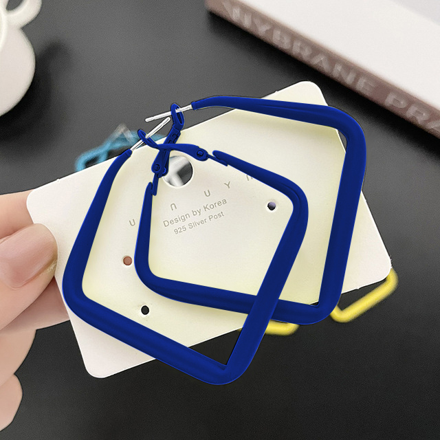 New Trendy Oversize Geometric Big Hoop Earrings For Women Nicaron Color Exaggerated Large Square Earrings Punk Jewelry