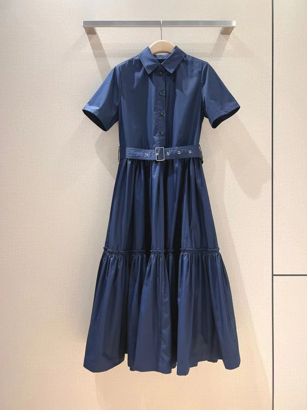 

Fyion 2022 Summer Women Runway Designer Vintage Long Dress Belt Short Sleeve High Quality A-Line Pleated Dresses