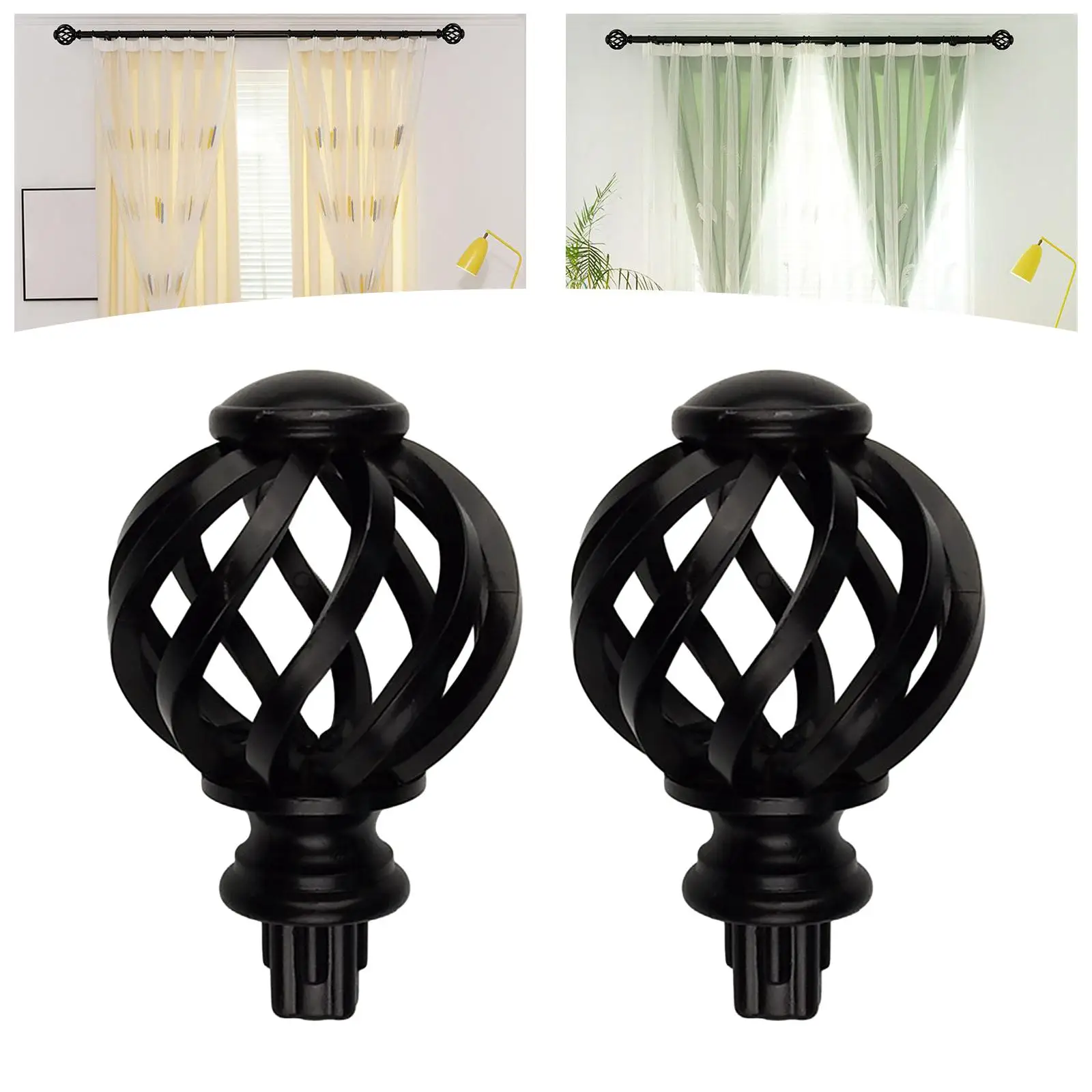 Set of 2pcs Window Curtain Rod Ends Finials 3/4 inch Diameter For Living Room Bedroom Home Window Curtain Rod End Replacement