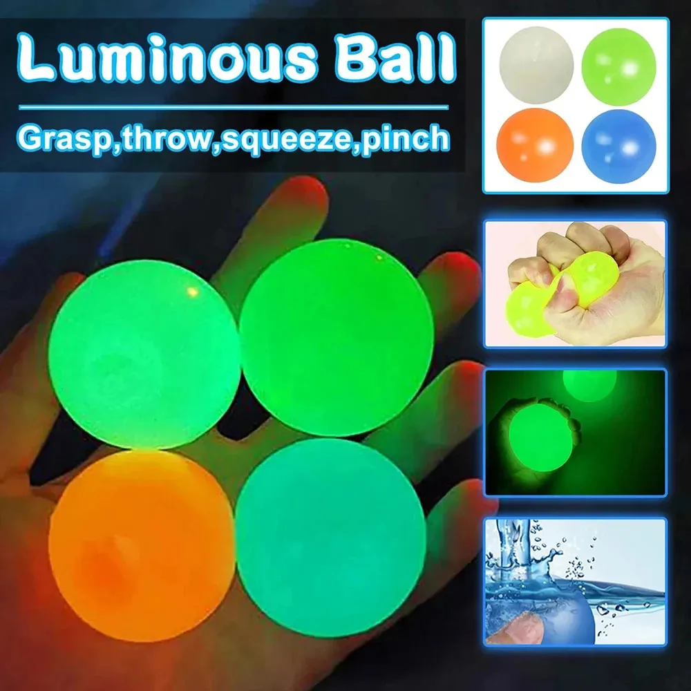 6cm Luminous Sticky Ball Toys Glow In The Dark Sticky Dark Ceiling Wall Balls Decompression Squeeze Toy For Kids Adults Gifts fluorescent sticky ball toy