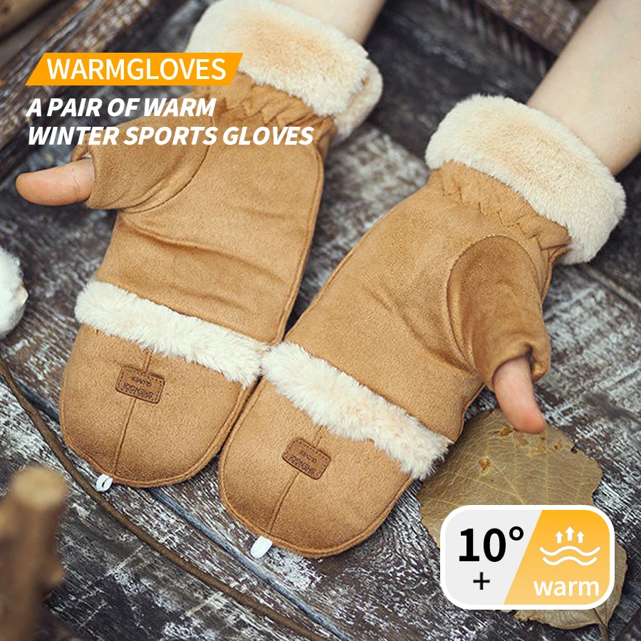 Winter Women's Fingerless Gloves Warm Thick Touchscreen Student Half Finger Design
